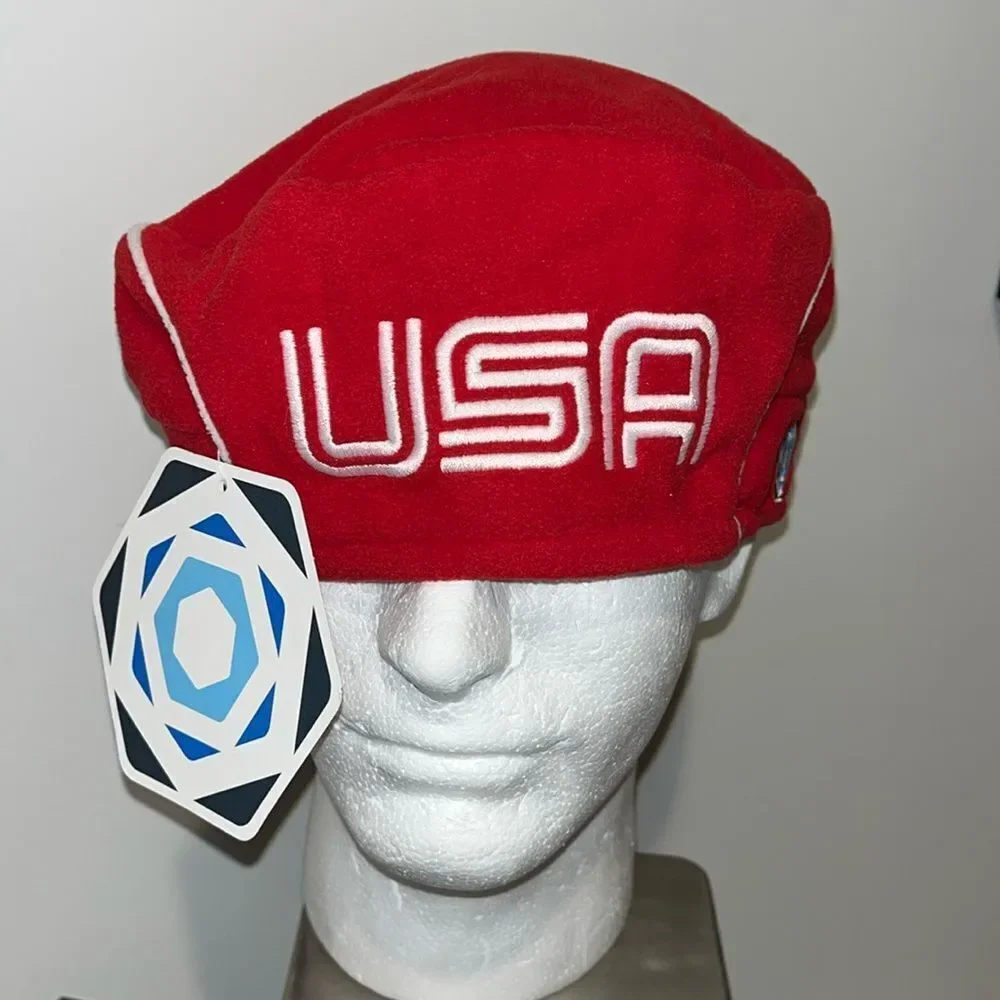 New ROOTS team USA Torino 2006 Olympics red fleece toque beret ski hat cap L/XL